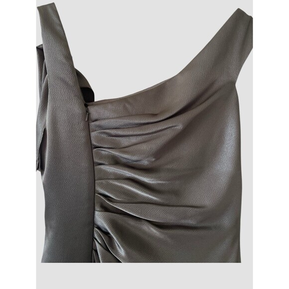 WHITE By VERA WANG Sheath Dress Gray Cocktail Bridesmaid Ruched Bow Zip Size 12 - Picture 5 of 8